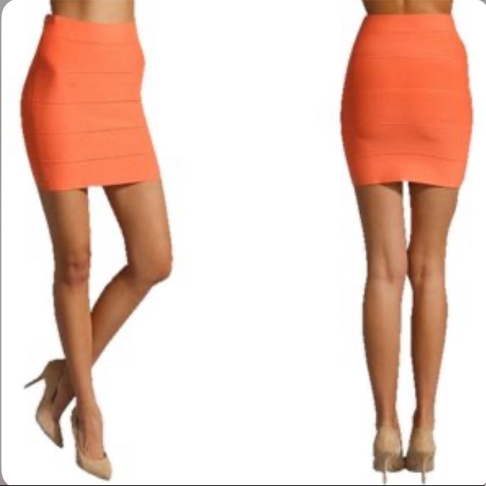 NWT Orange Pink BCBG BCBGMaxAzria Simone Bandage Skirt XS